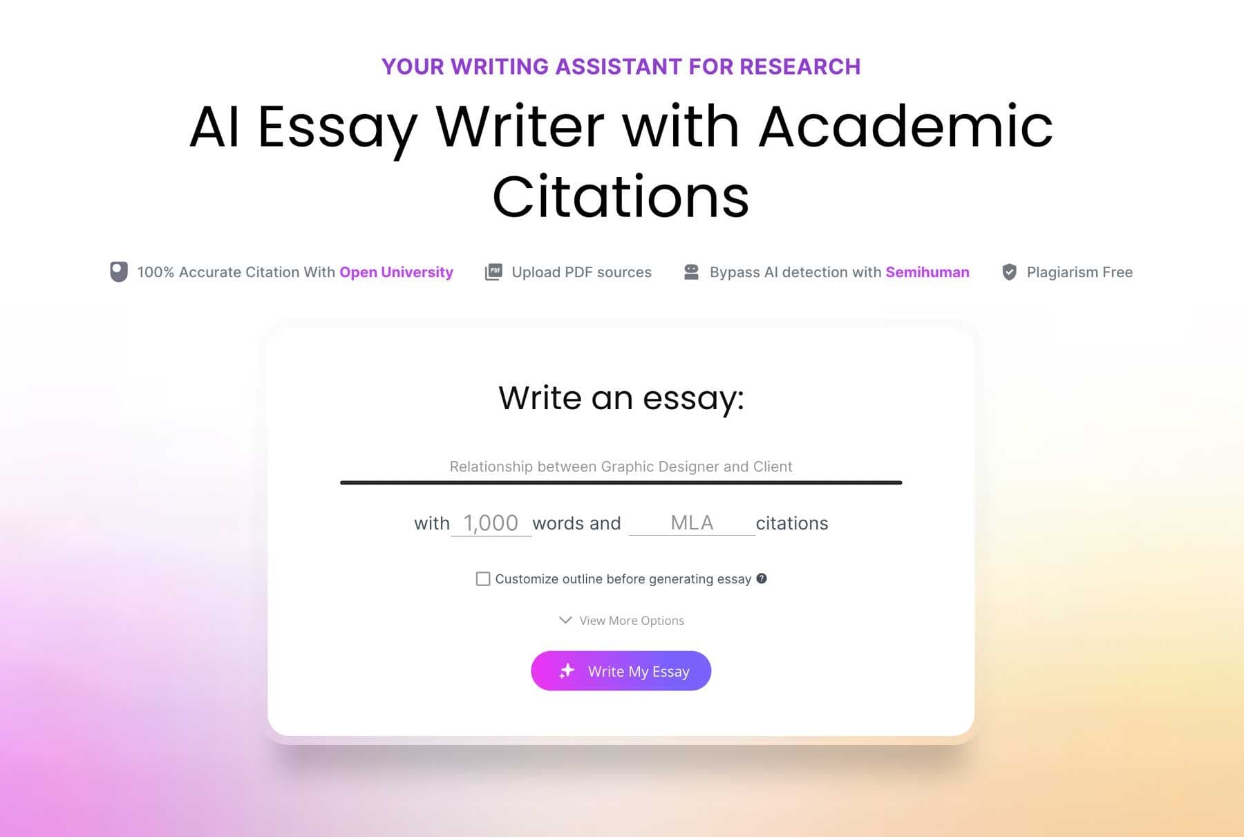 a page with the words AI essay writer with academic quotes