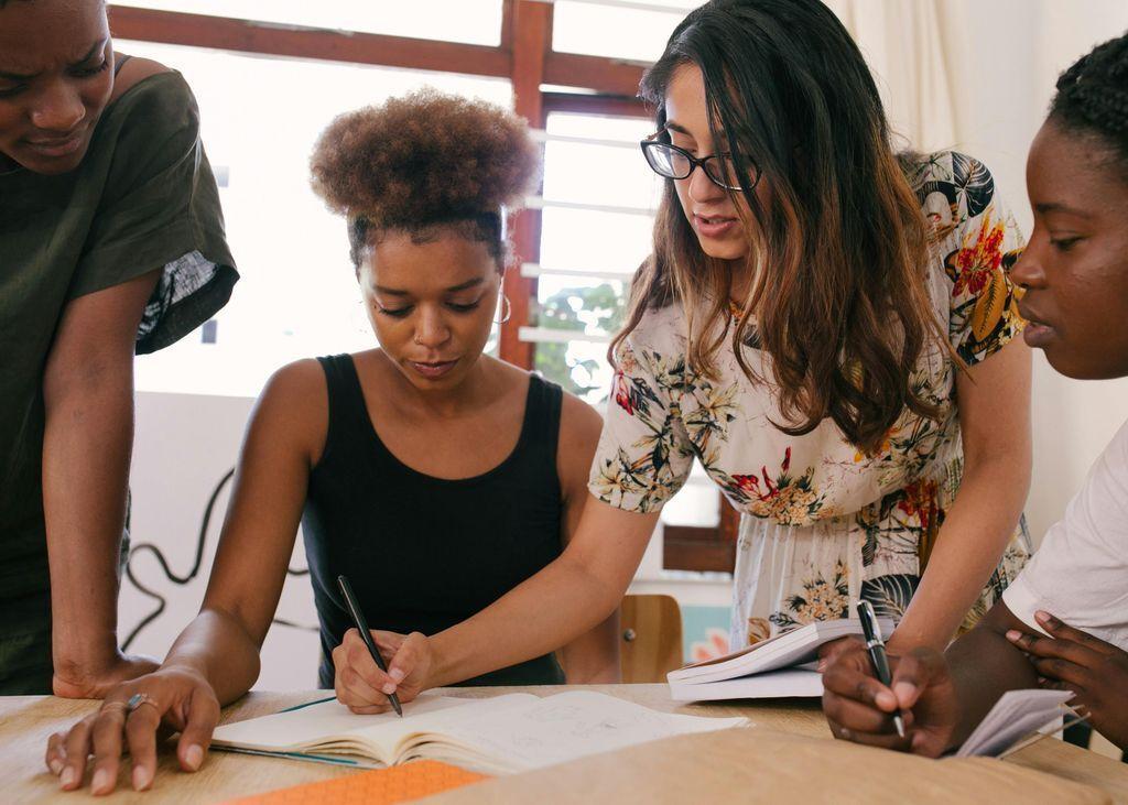 a group of people working together on a project