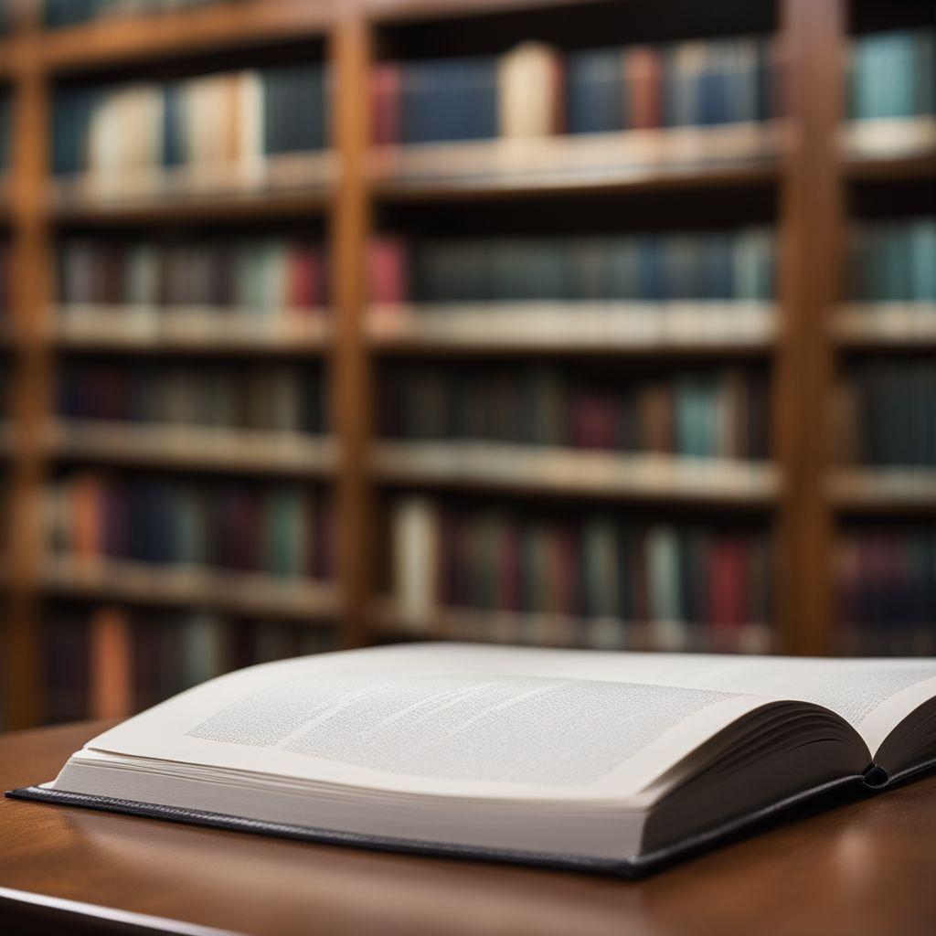 Close-up of an academic essay's cover page with generic title and subtle decorations, lying on a library table with books in the background, Photographic, captured with a macro lens focusing on the text details under ambient library lighting.