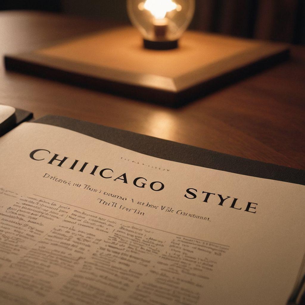 Page de couverture en style Chicago montrée sur un papier académique, se concentrant sur le placement unique du titre et du sous-titre, sur une table de bibliothèque classique, Photographique, capturé en gros plan avec une lumière ambiante mettant en évidence la texture du papier.