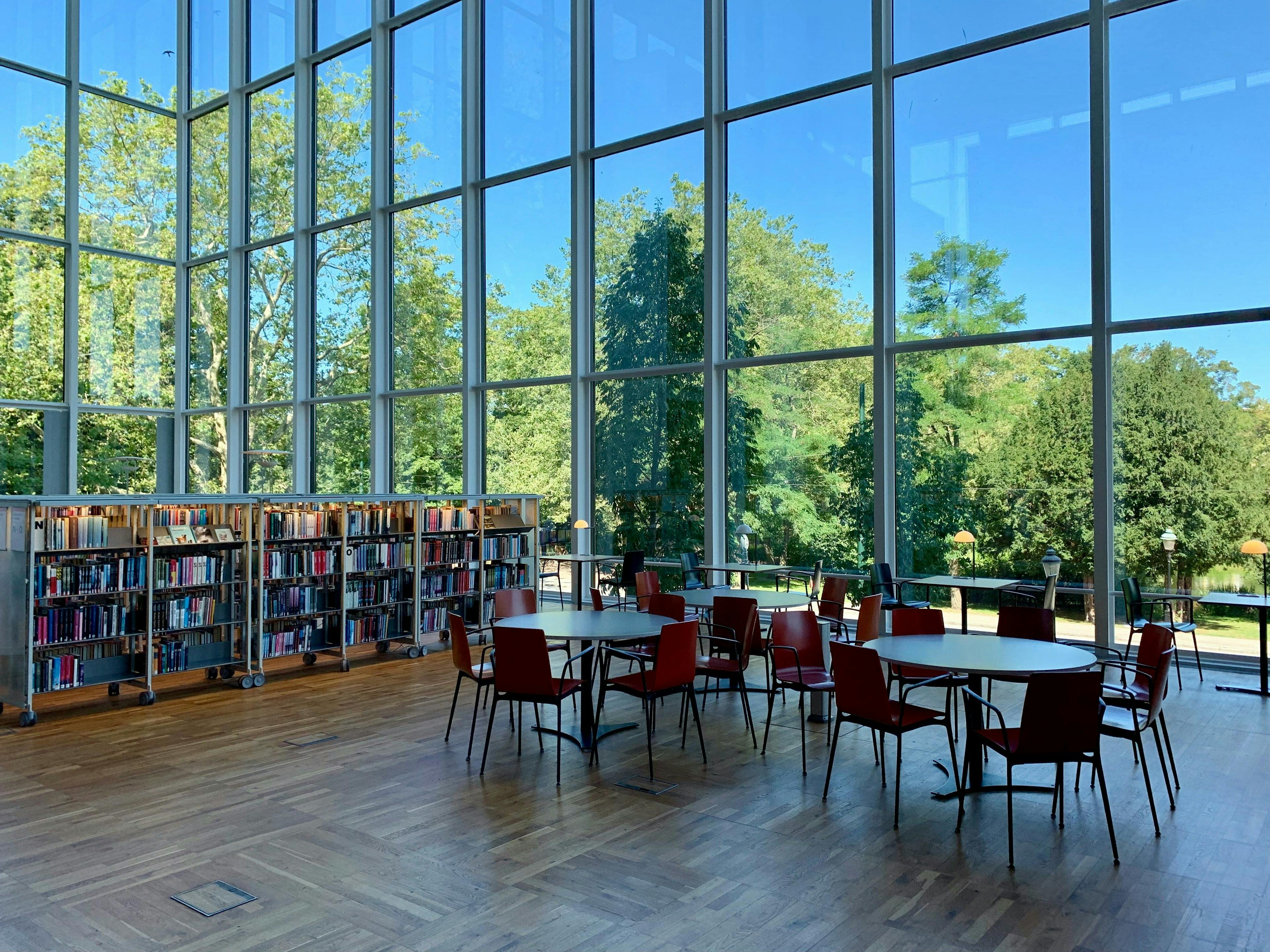 une bibliothèque remplie de nombreux livres à côté dune grande fenêtre