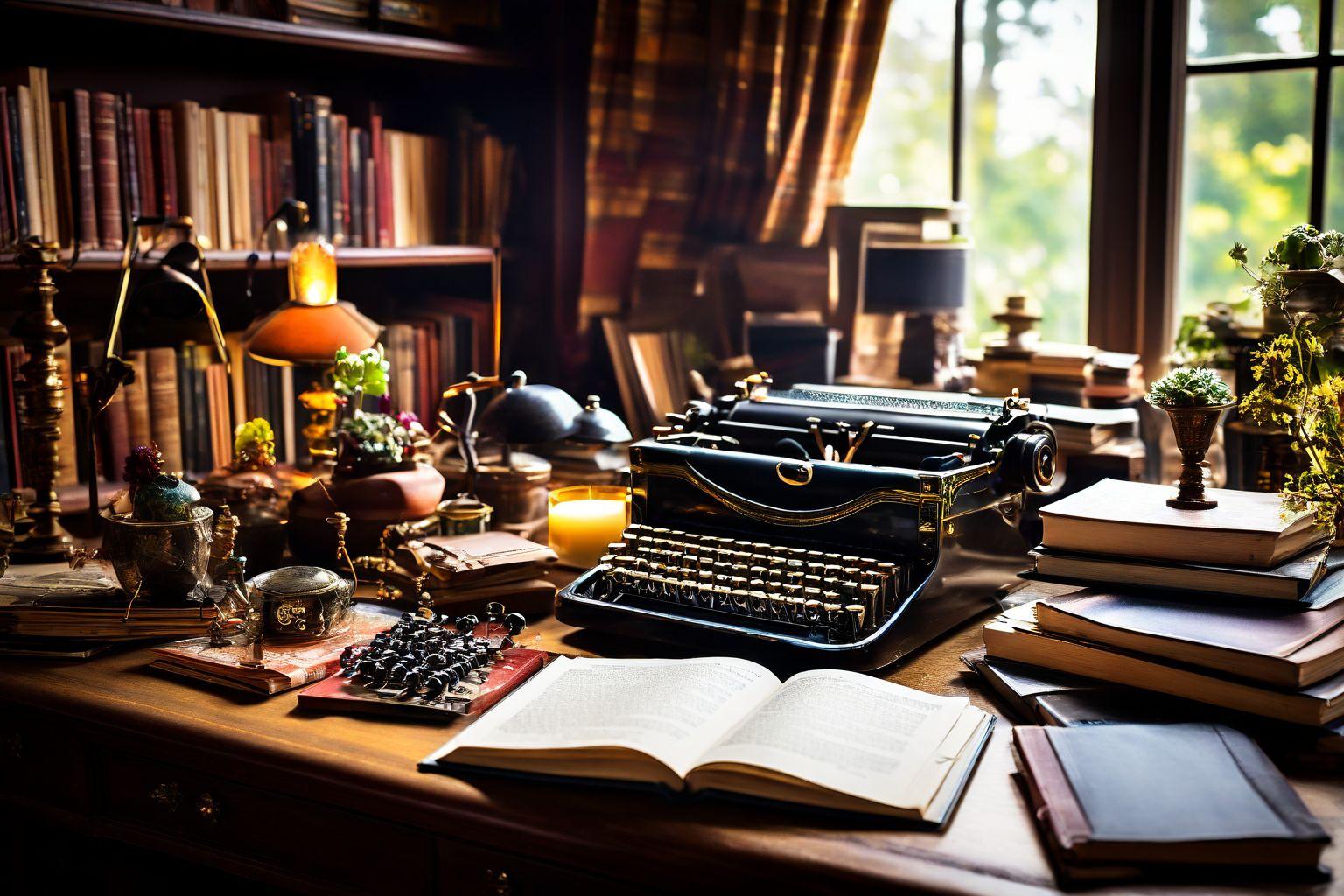 Variety of literary works on a desk, an array of different literary works like journals, articles, and book chapters spread out on a study desk, in a home study environment, the image suggests diversity in academic material, Photographic, High-resolution photography capturing the textures and details of different literary materials.