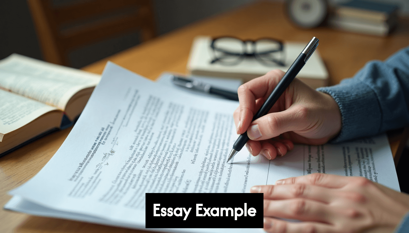 Close-up of hands reviewing printed essay