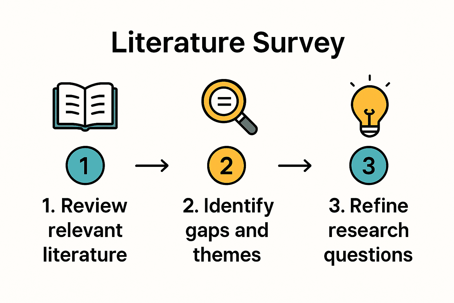 Infographic explaining key steps in a literature survey