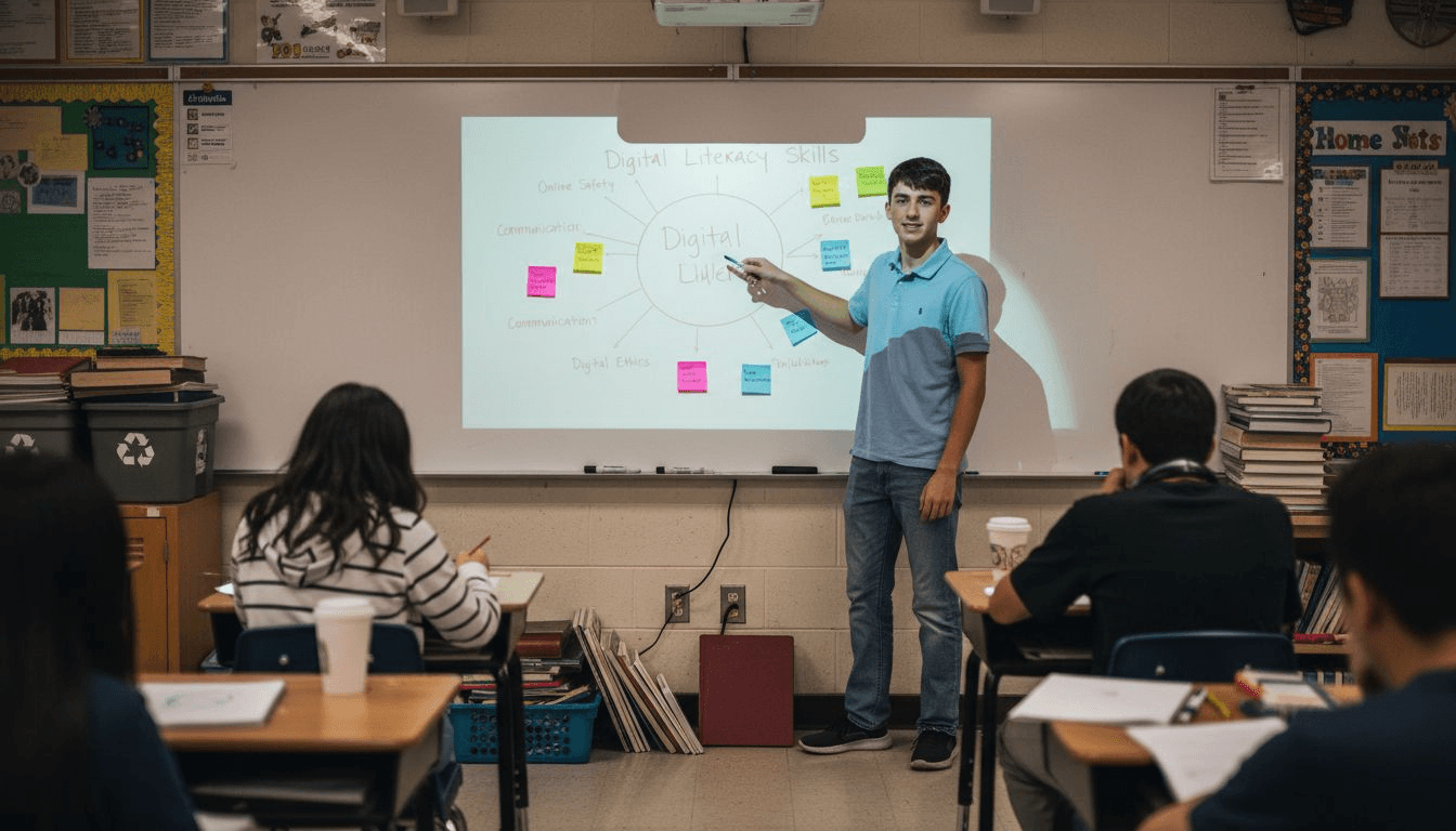 Študent predstavlja digitalne pismenosti