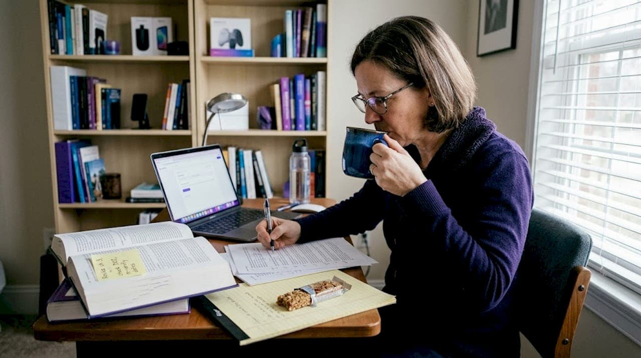 Academic checking source citations at desk