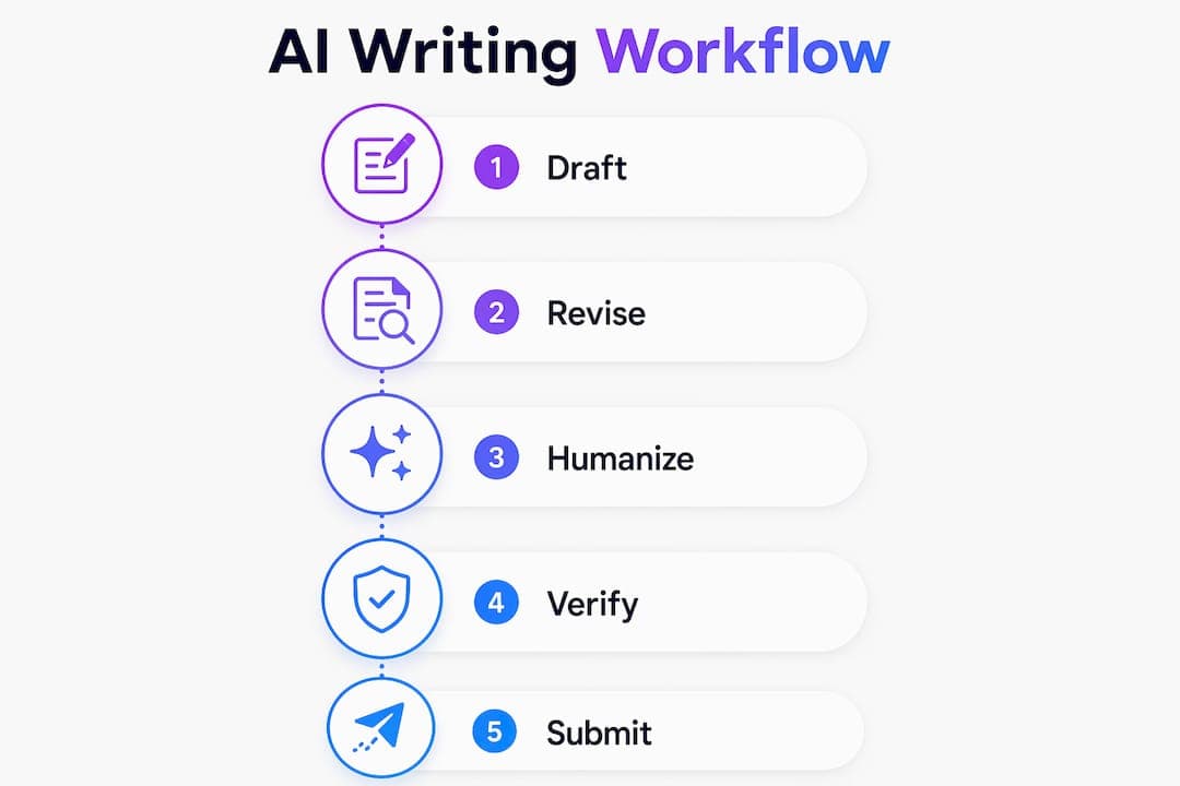 Infographic outlining AI writing assistance workflow steps